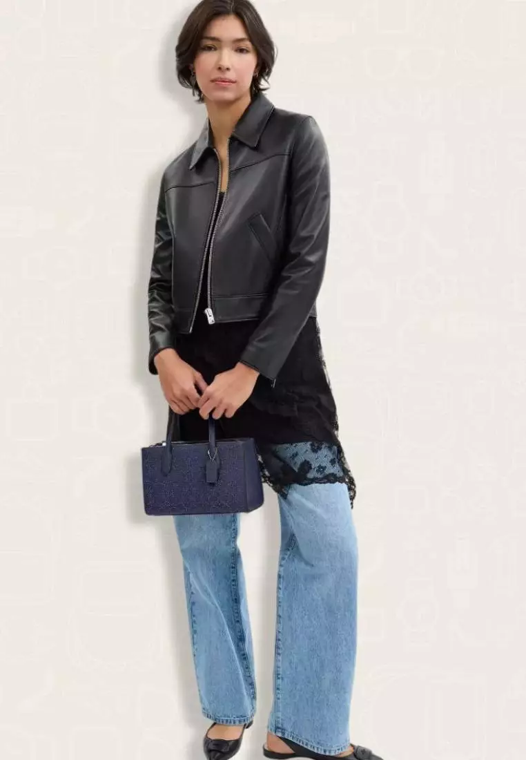 Coach Nina Small Tote Bag With Signature Rivets True Navy