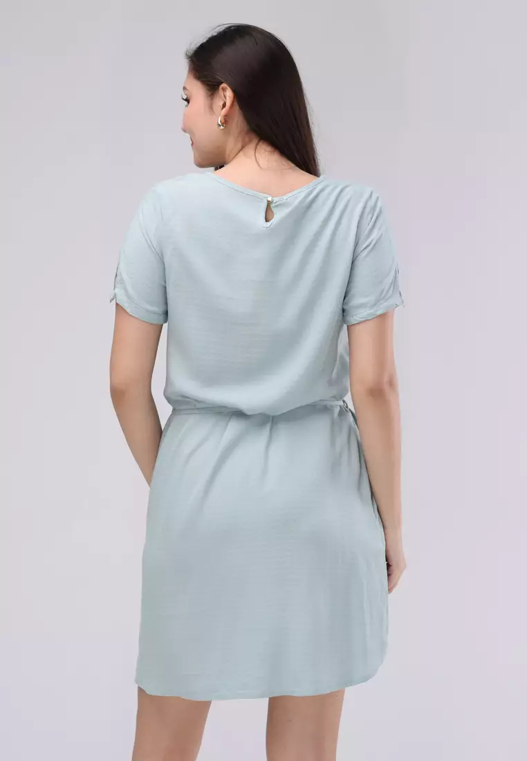 Textured Woven Short Sleeves Dress