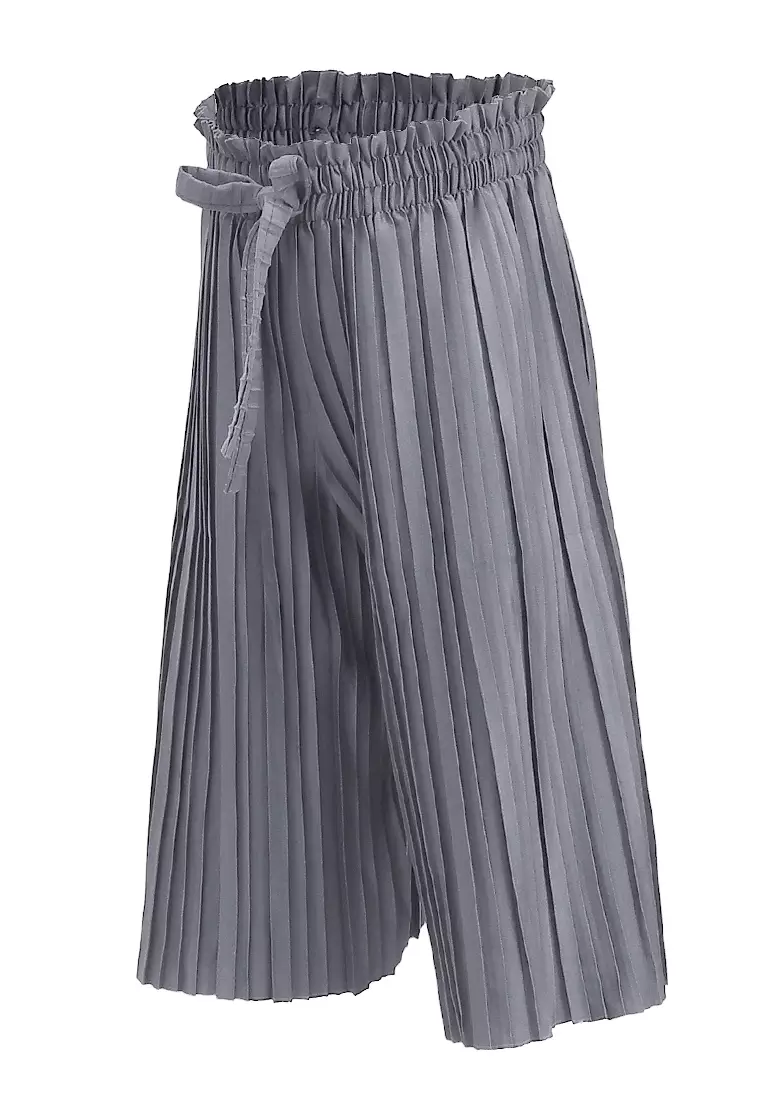 Yocelyn Kulot Plisket Anak Perempuan Motif Polos Kid Long Pants Material Hyget ORIGINAL - Gray