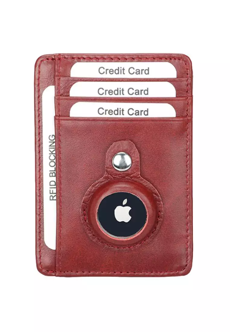 Buy Kings Collection Red Grained Leather RFID Card Holder with AirTag