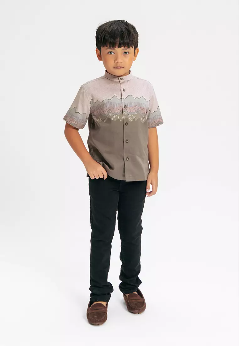 MANZONE - Shams SS Junior - Kemeja Koko Shanghai Anak Lengan Pendek - Beige