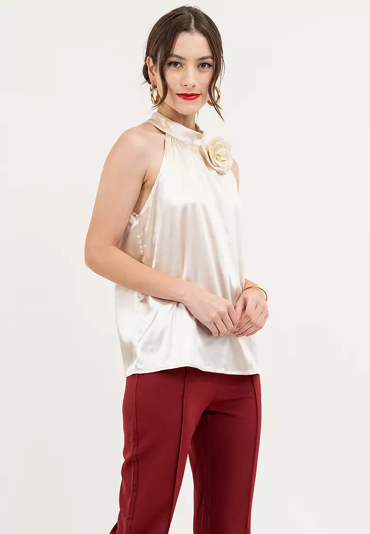 Myrose Satin Halter Blouse