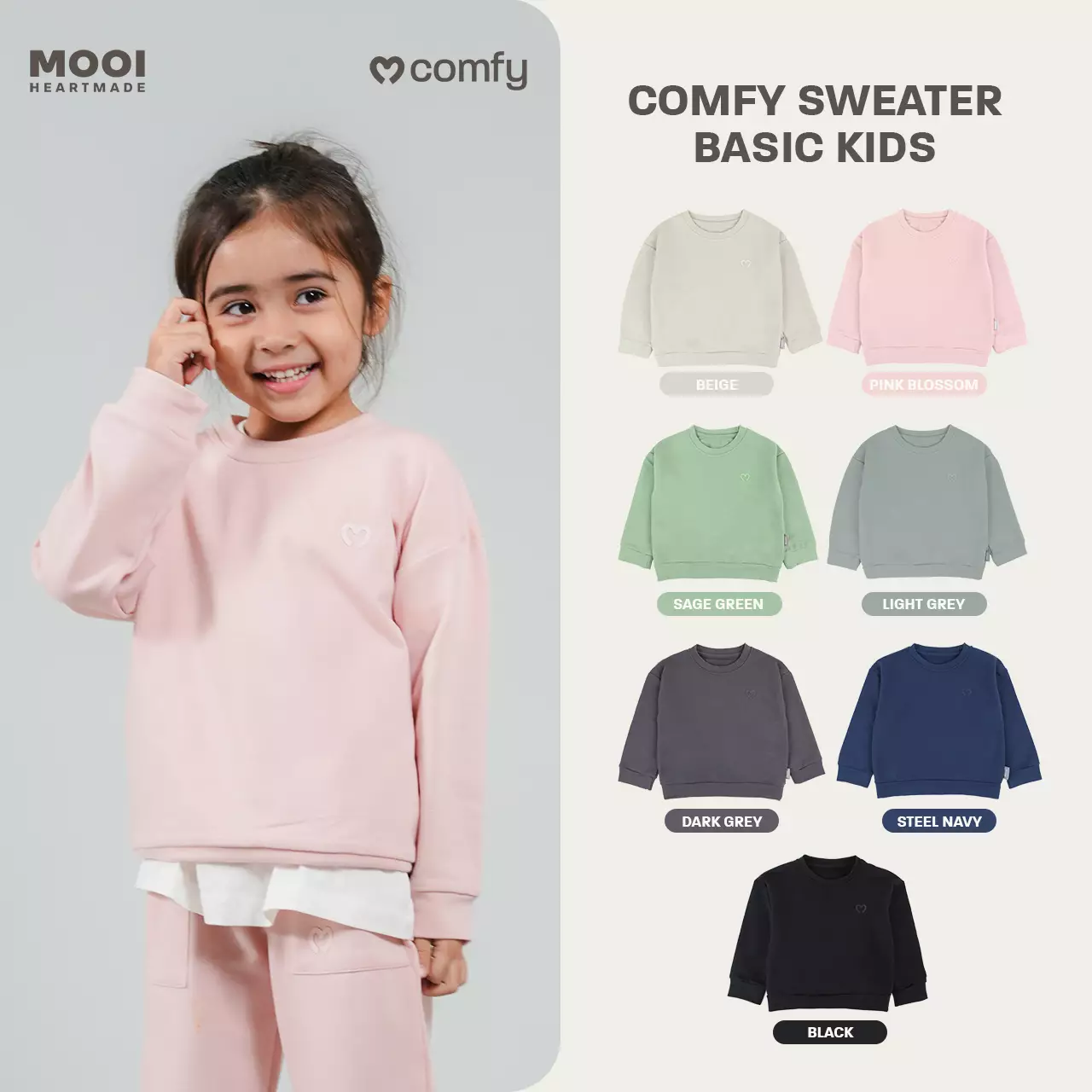 Mooi Sweater Anak Unisex Comfy Sweater Basic Kids - Black