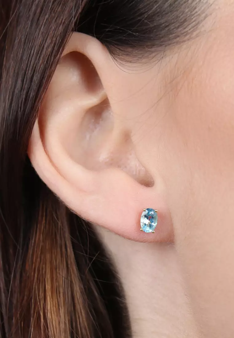Aquamarine Oval Studs Earrings 18k Gold