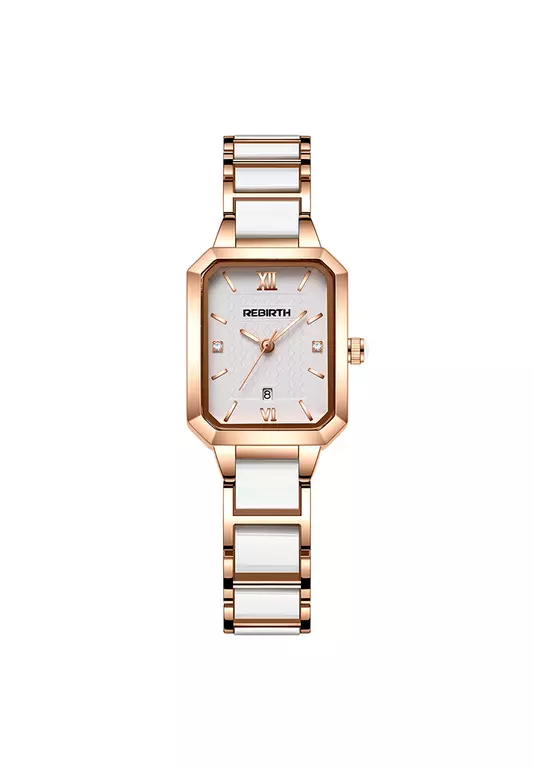 Jam Tangan Wanita Anti Air Original Tali Stainless Steel Berlian Anggun Jam Tangan Cewek rosewhite-B
