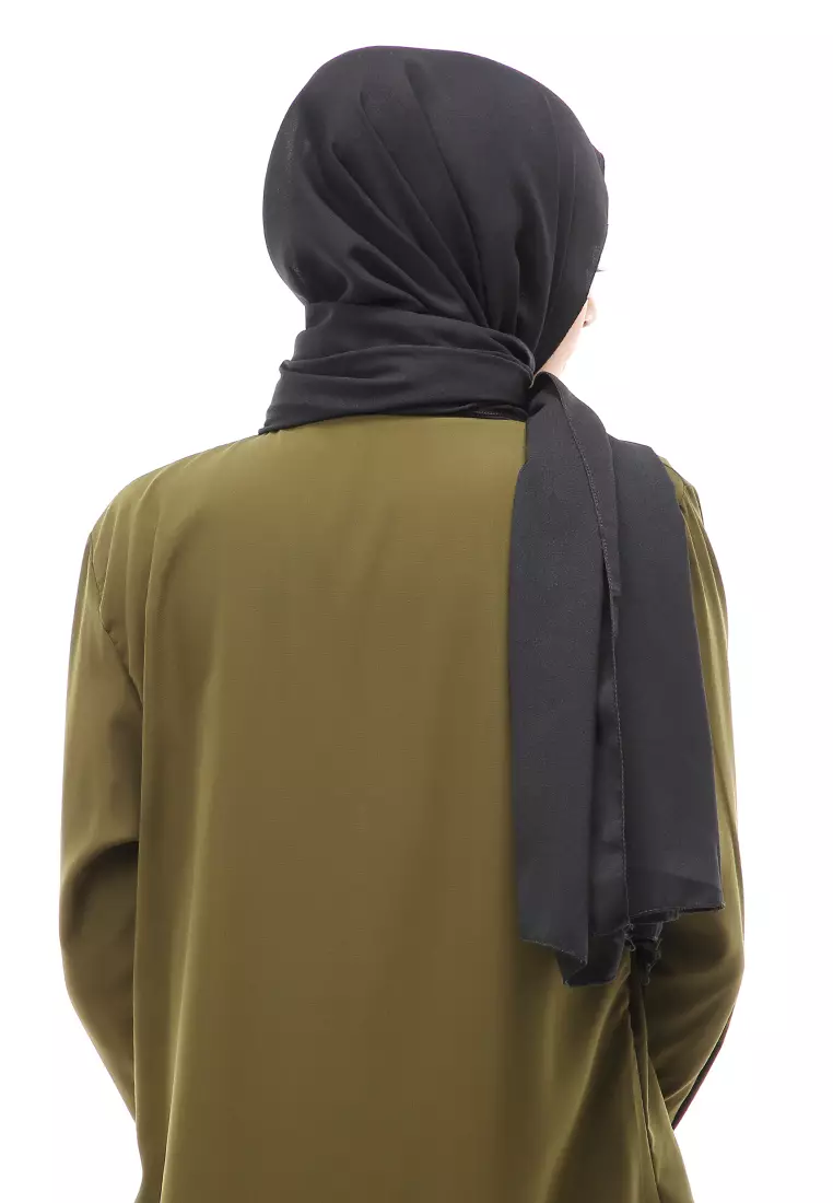 Cindy Hijab Pashmina Panjang Wanita Motif Polos Relaxed Fit - Hitam
