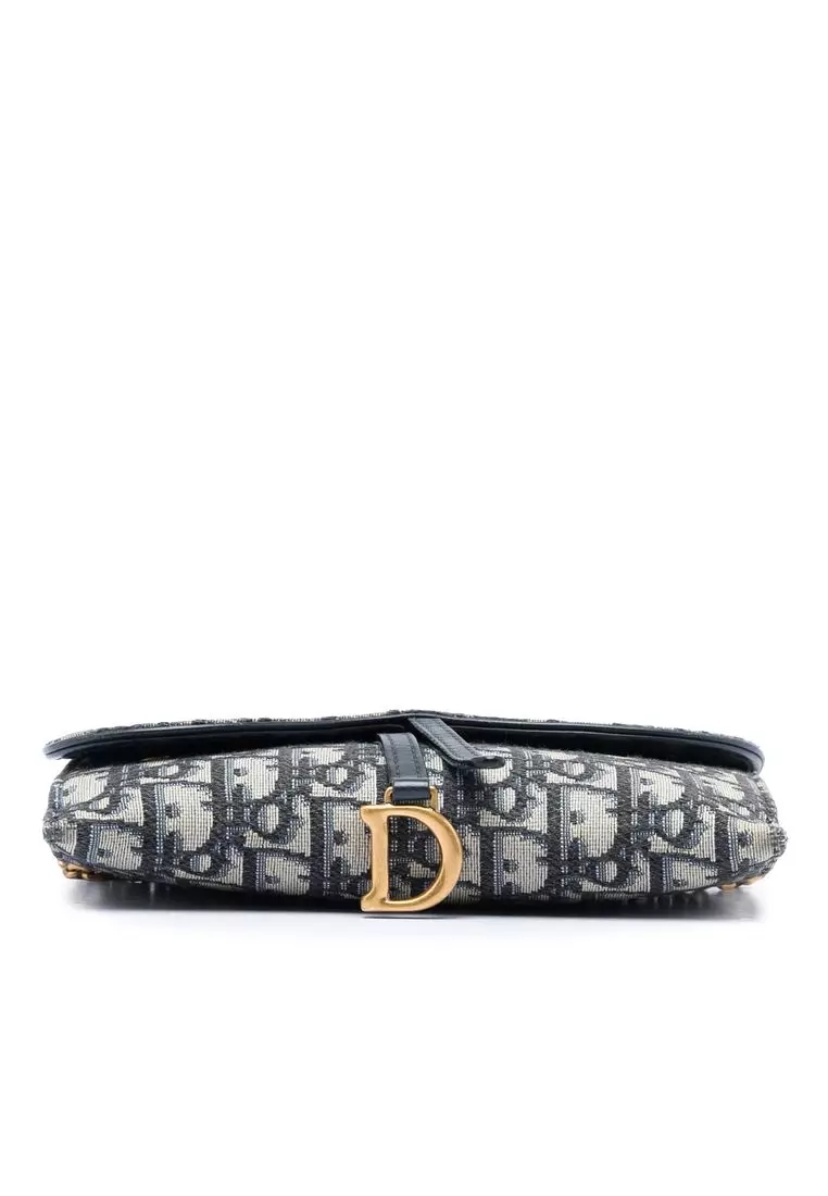 Pre-Loved Dior Oblique Canvas Saddle Wallet On Chain