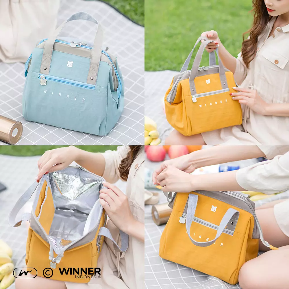 Tas Bekal Makan Tahan Panas Dingin Anti Air Makanan Bento Elegan Thermal Lunch Bag (T14-008) - Hitam L