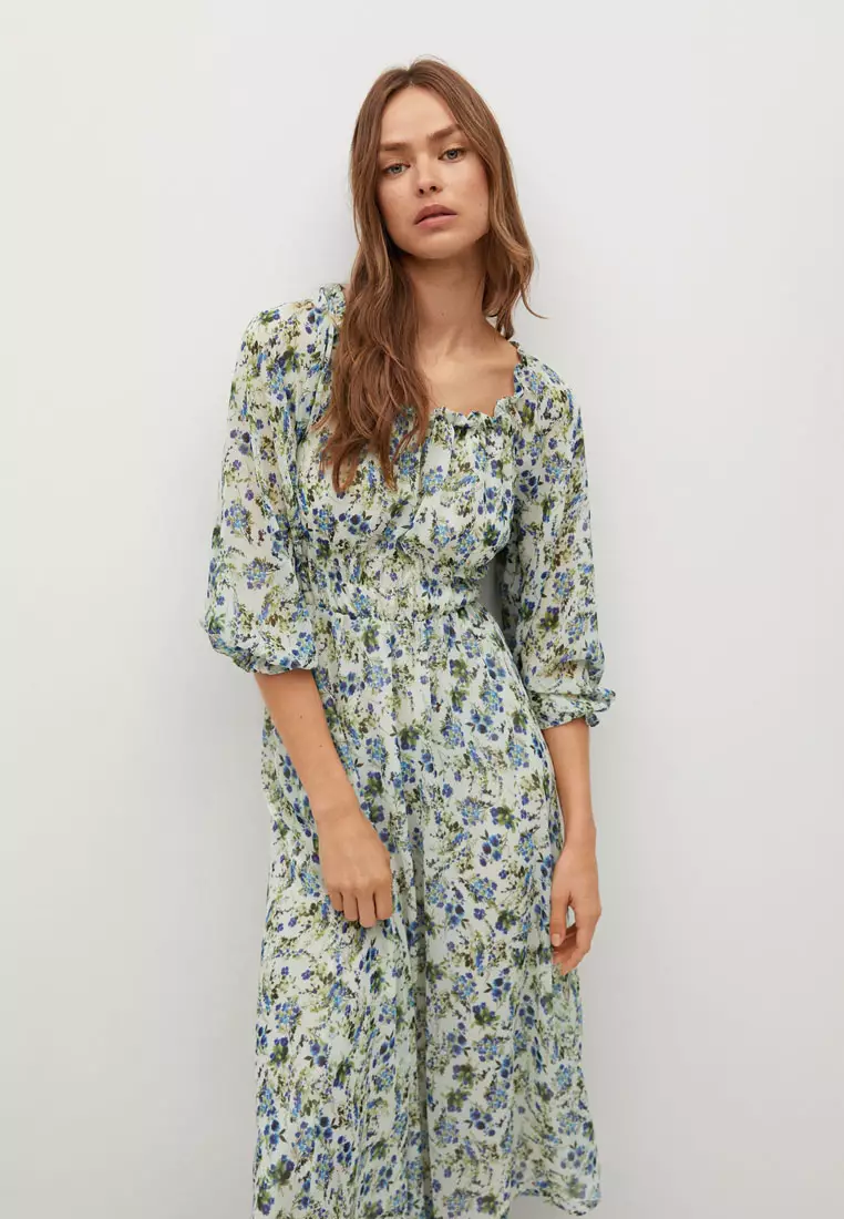 Printed Dress With Balloon Sleeves