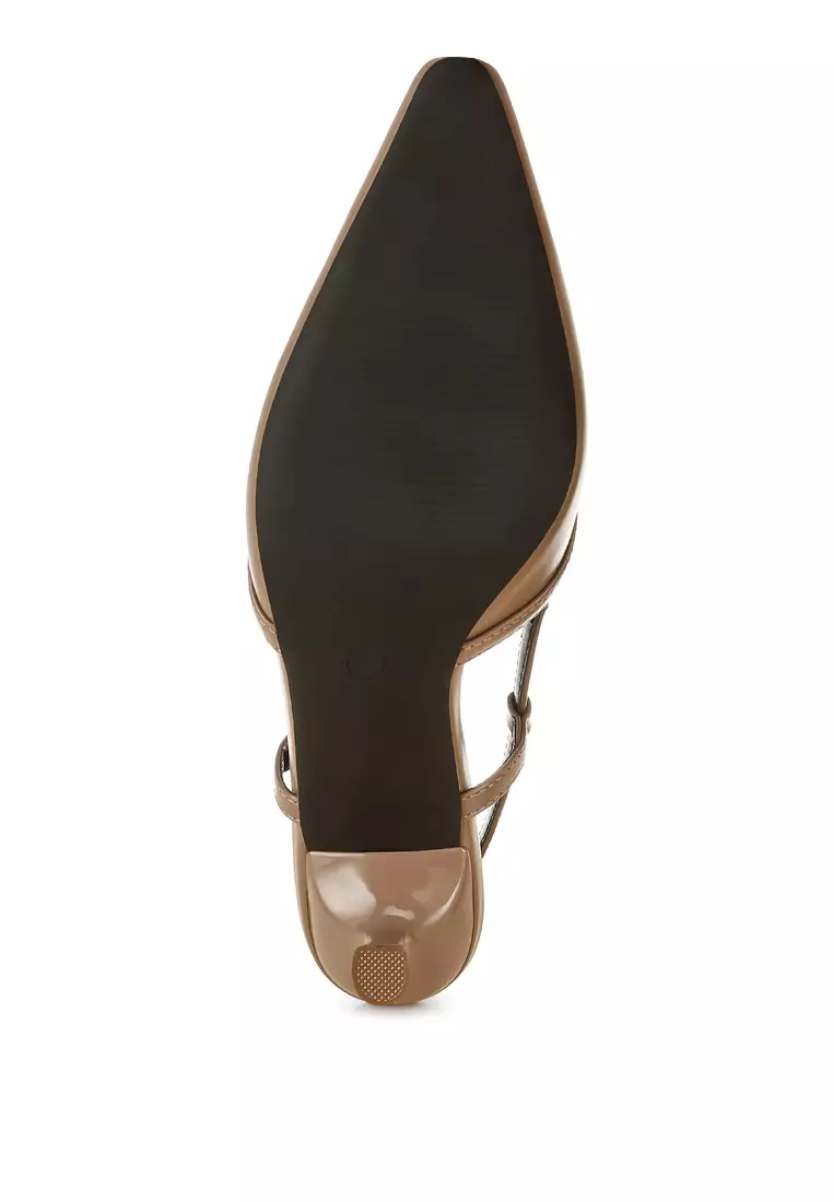 Slingback Pin Buckle Kitten Heels In Taupe