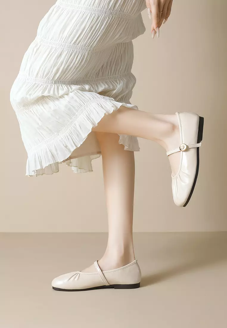 針扣搭帶褶皺瑪麗珍妮鞋 WW993-9