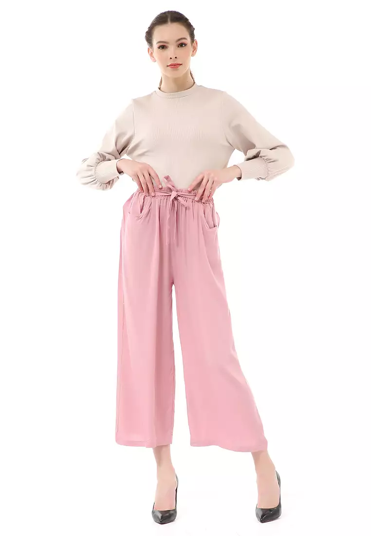Stella Celana Panjang Casual Wanita Kulot Loose Pants Homewear Material Rayon ORIGINAL - Dusty Pink