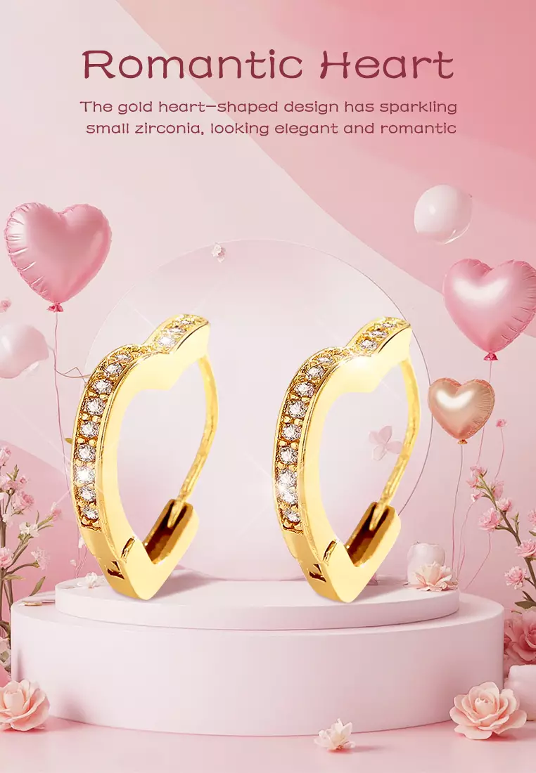 Anting Wanita Titanium Anting Giwang Cewek Korea Elegan Gold heart shap design Earrings