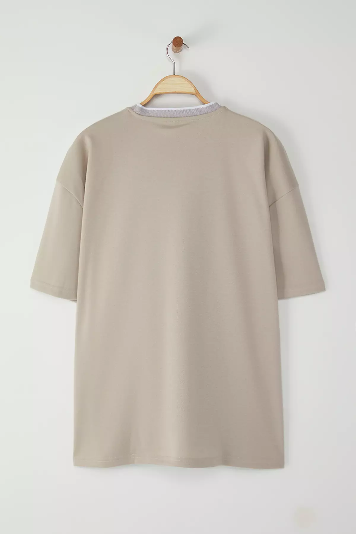 Oversize/Wide Cut Knit Banded Textured Pique T-Shirt