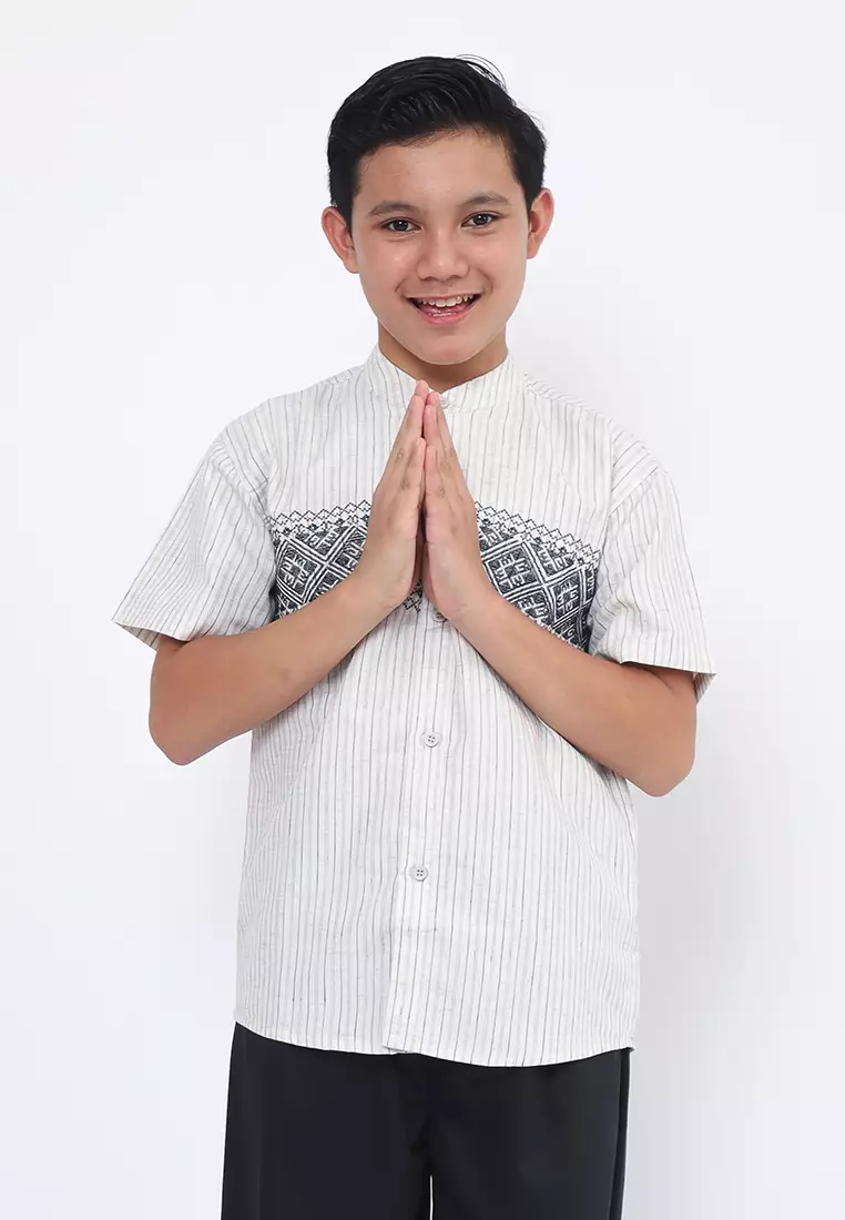 Baju Koko Set Anak Laki Garis Putih - MODERN