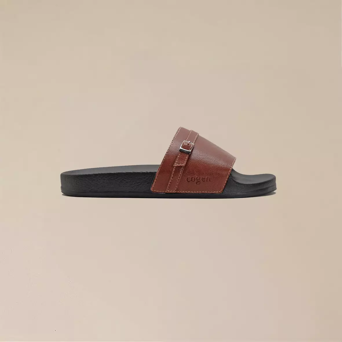 Cogen Sandal Flat Sendal Slop Wanita Slide Rubber Bym Series - Tan