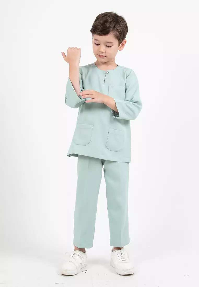Alain Delon Slim Fit Baju Johor Ayah Anak Sedondon set - 19024504B-45DustyGreen
