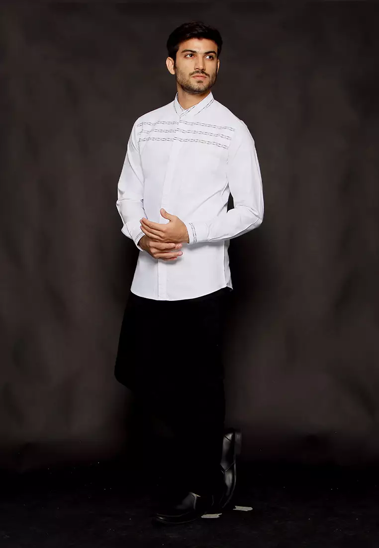 Casella Baju Koko Pria Lengan Panjang Premium Horizontal White | Koko Elegant Ismail Lengan Panjang 9946 White