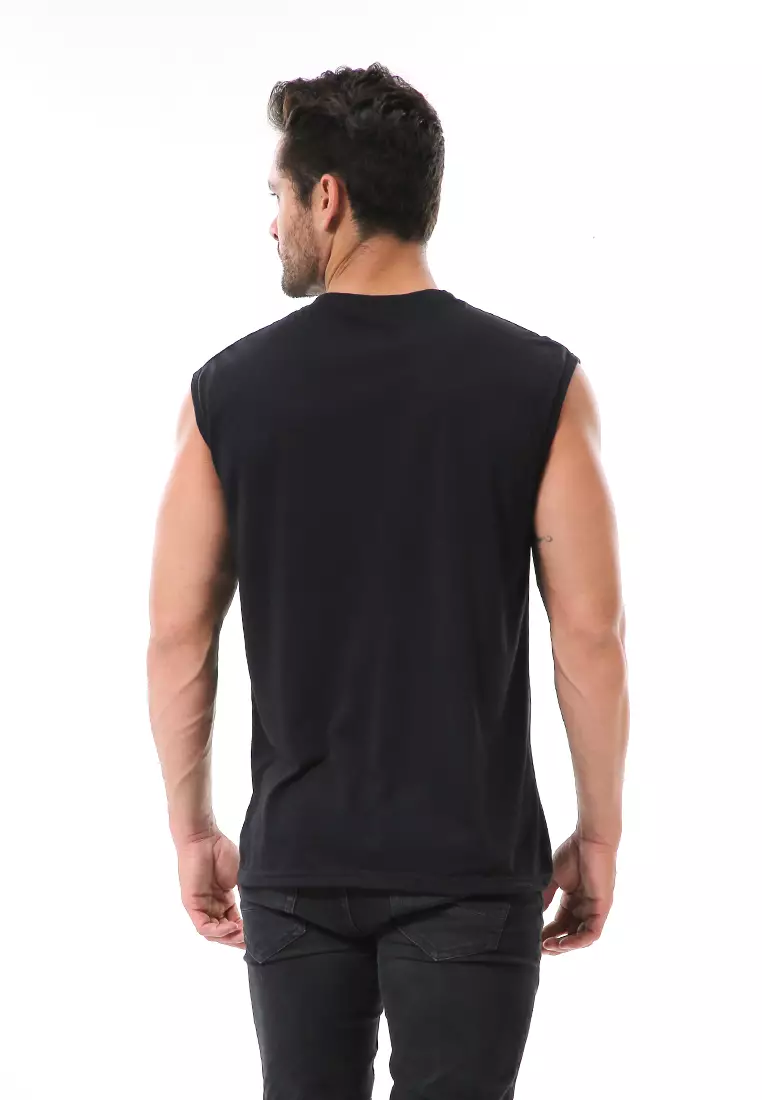Bobby Atasan Kasual Pria Singlet Motif Ptboy Sleeveless Tshirt Material Cotton ORIGINAL - Black