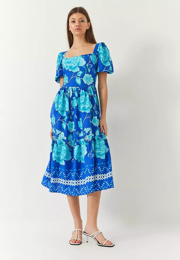 Women's Watermelon Sleeve Square Neck Patterned Tericotone Dress 60261412