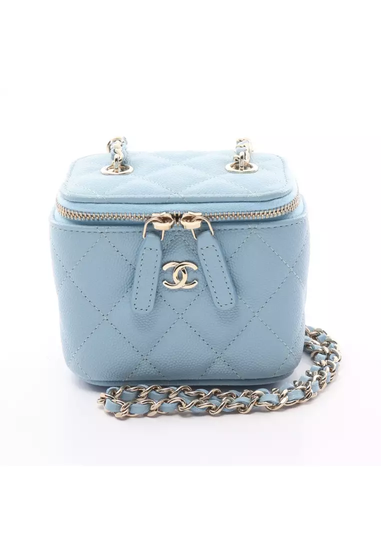 Buy Chanel Pre-loved CHANEL mini Vanity Case chain shoulder bag Caviar skin Light  blue gold hardware 2023 Online