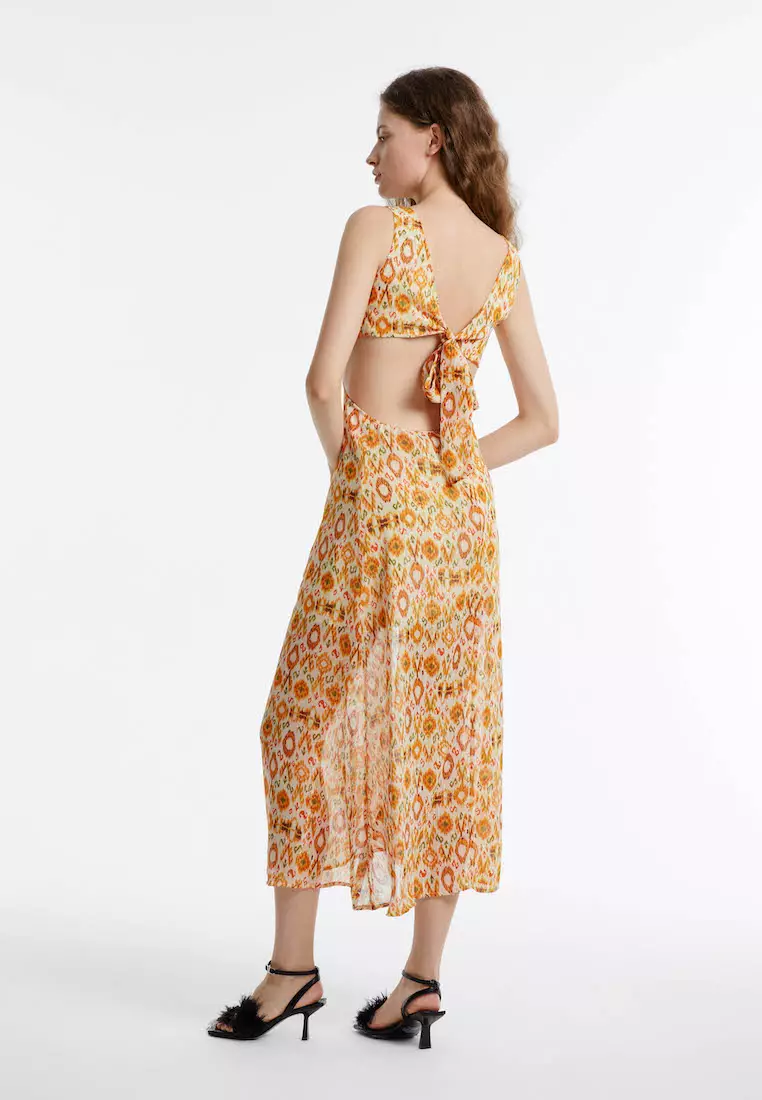 Cut Out Printed Chiffon Dress