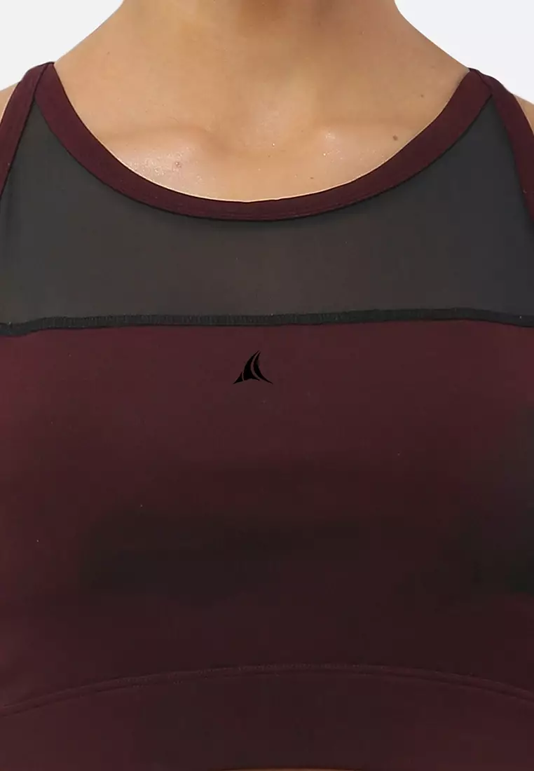 栗色透氣瑜伽訓練加墊運動文胸