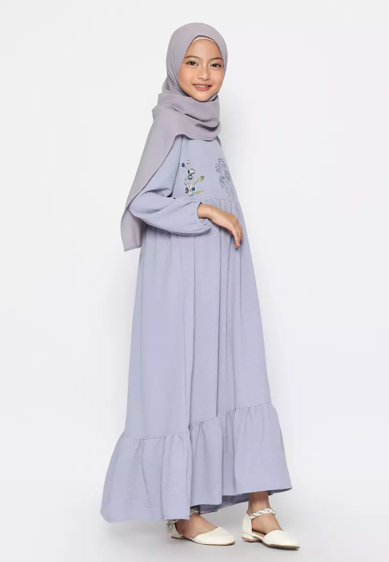 Baju Gamis Anak Perempuan Putik Bunga Blue - ADORABLE