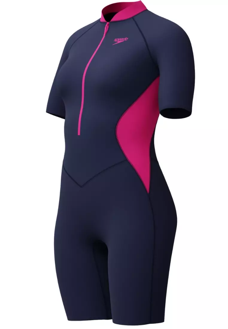 Neon Pink  Zip Front Short Sleeve Kneesuit