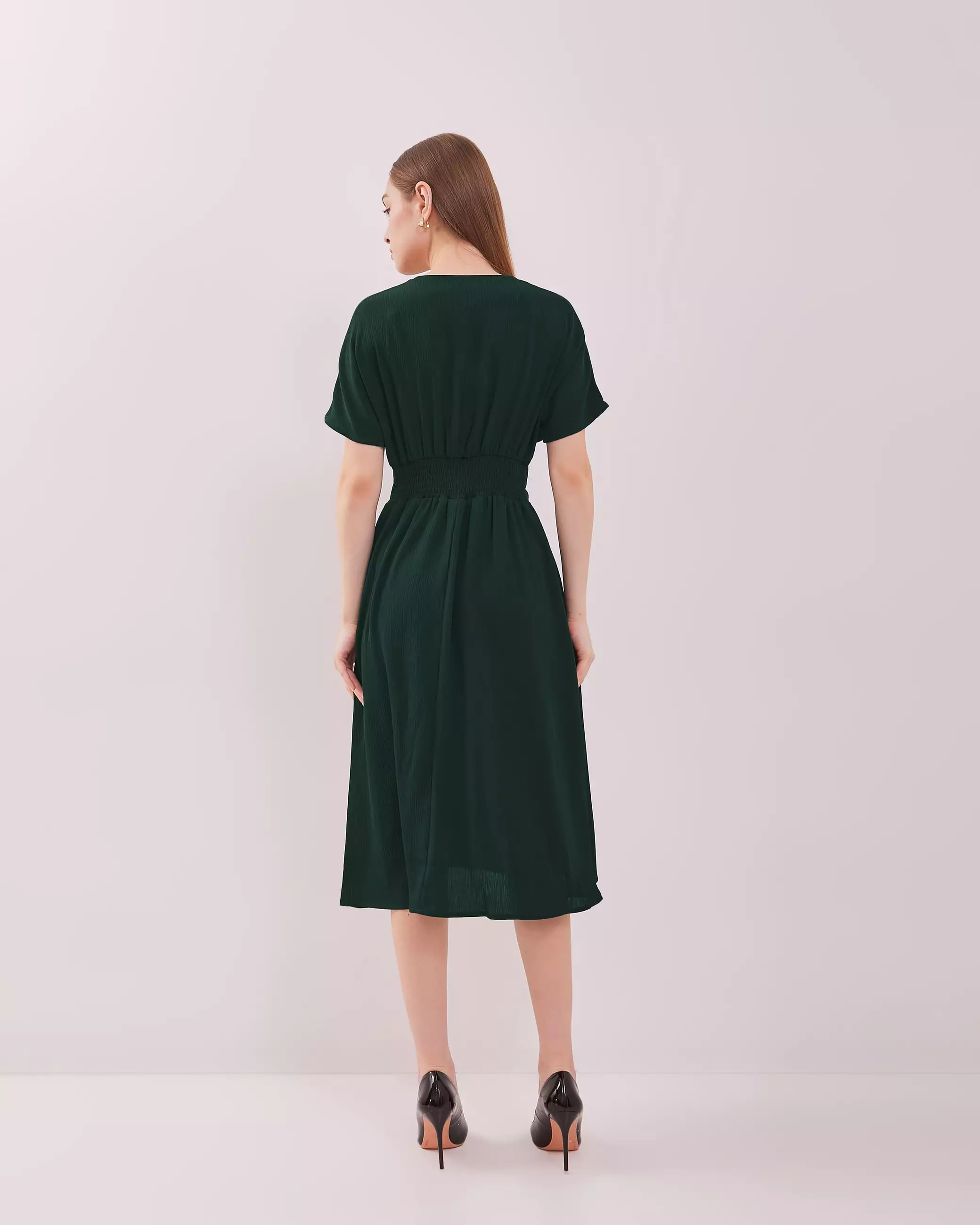 Urban Exchange Cecilia Green Dress - Gaun Midi Dress Kasual Dress Natal Warna Green