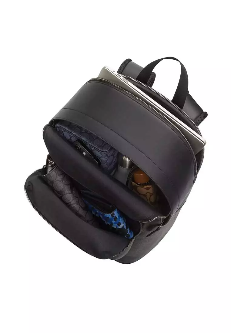 West Backpack In Signature Canvas With Varsity Stripe Charcoal/Denim/Chalk CV922