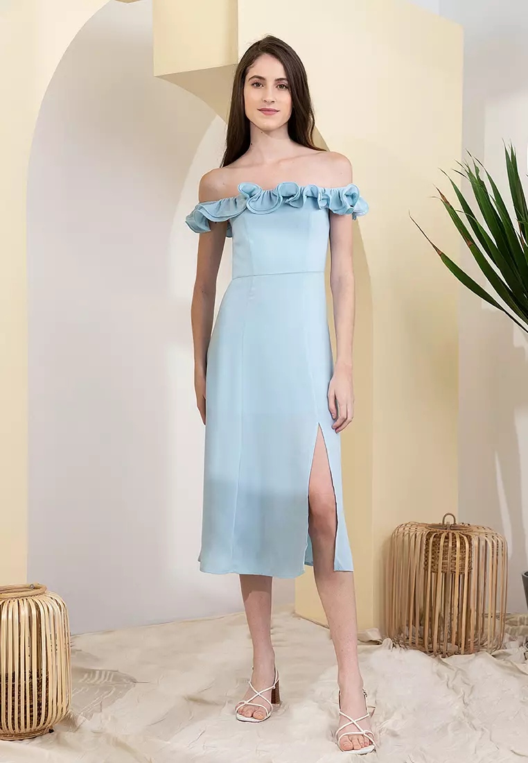 Ruffle Off Shoulder Midi Dress