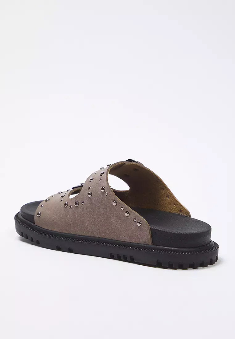 Rivet Double Buckle Slippers