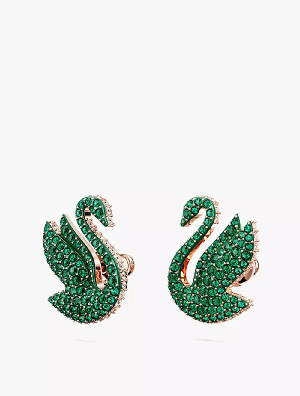 Swarovski Iconic Swan Stud Earrings, Swan, Green, Rose Gold-Tone Plated - Green