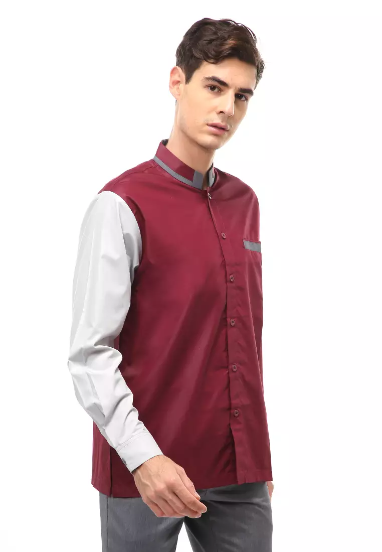 Dwan Atasan Formal Pria Kemeja Koko Skoder Motive Long Sleeve Material Cotton ORIGINAL - Maroon
