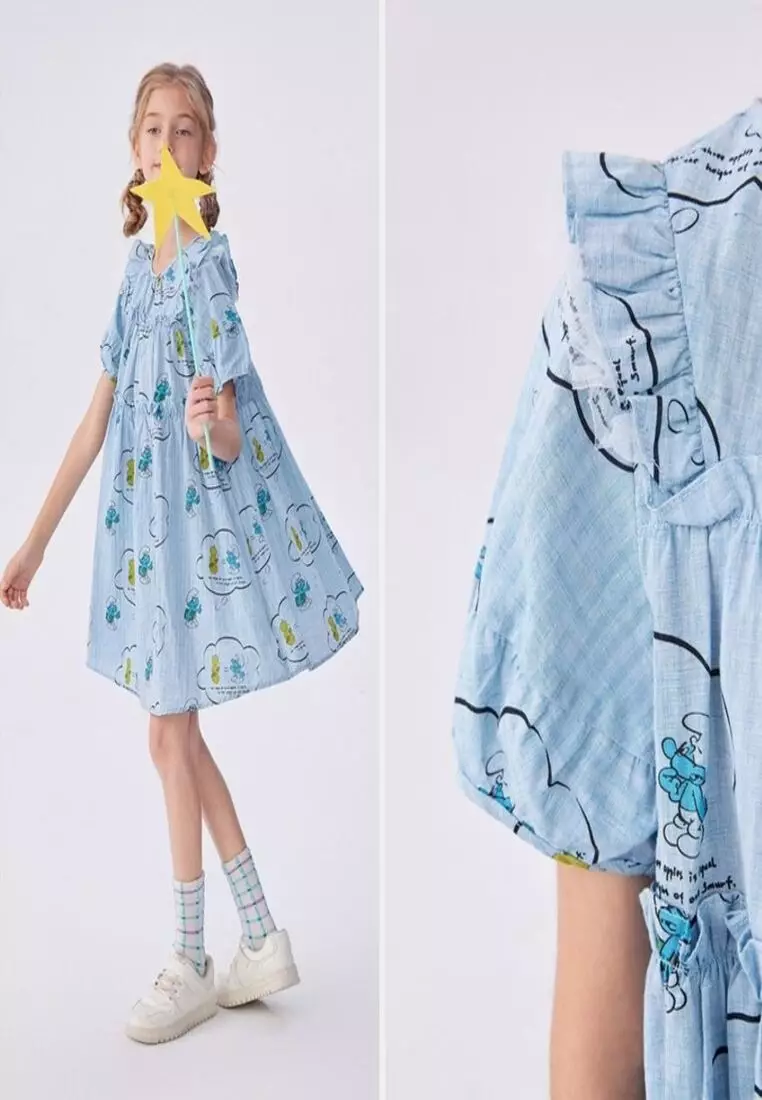 Graphic Print Short Sleeve Ruffle Dress