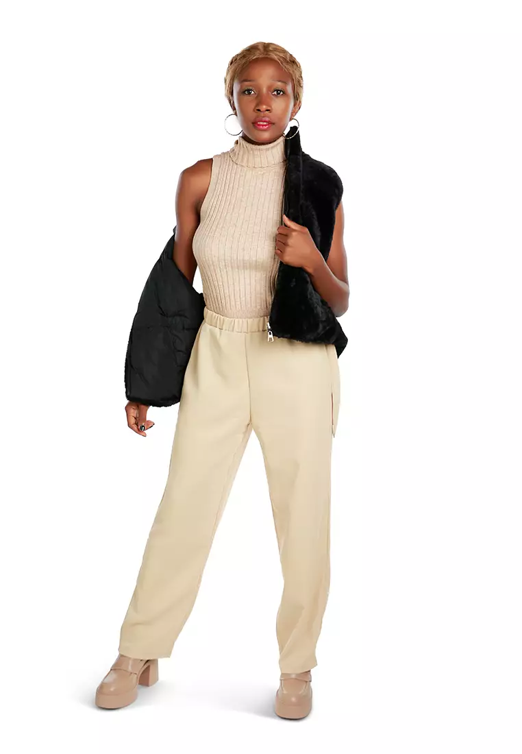 London Rag Khaki High Waist Comfy Elastic Pants 2026 | Buy London Rag ...
