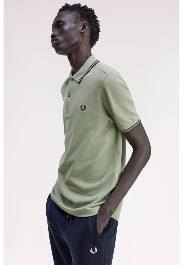 Fred Perry M3600 Twin Tipped Fred Perry Shirt (Bay Leaf / Dark Airforce / Tennis Blue)