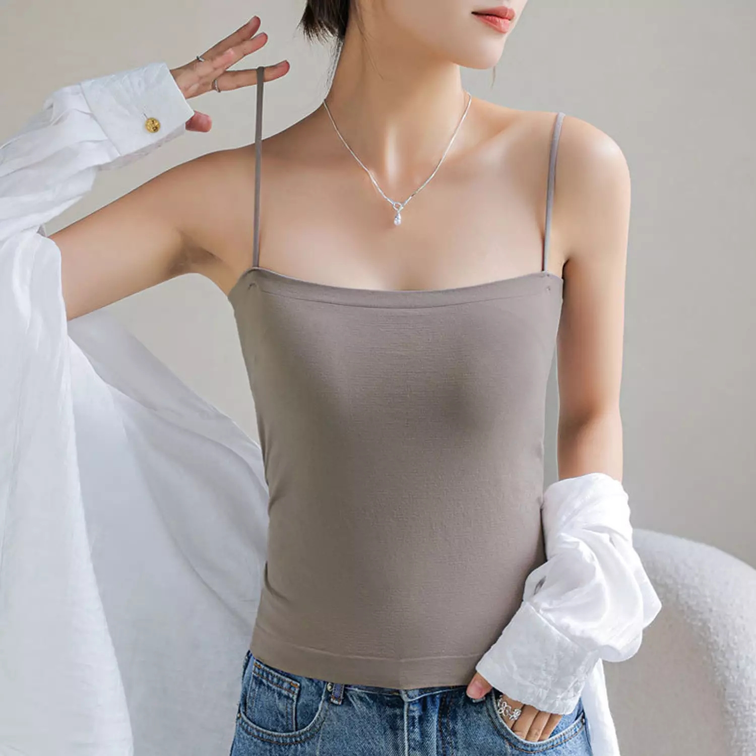 Wakakids Tanktop Bra With Cup Wanita Basic Square Tali Spaghetti Polos Tanpa Kawat 4503 Venrc Milo