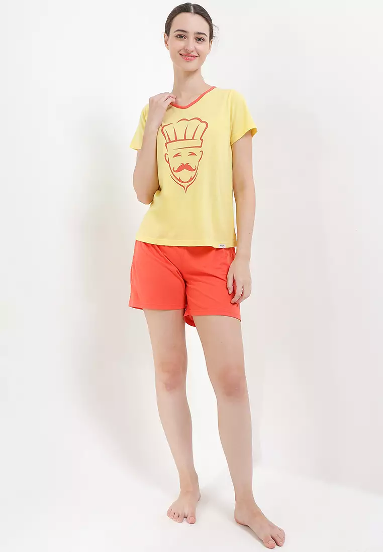 Pyjama Pijama Baju Tidur Short Sleeve Short Pants Mini Sleepwear