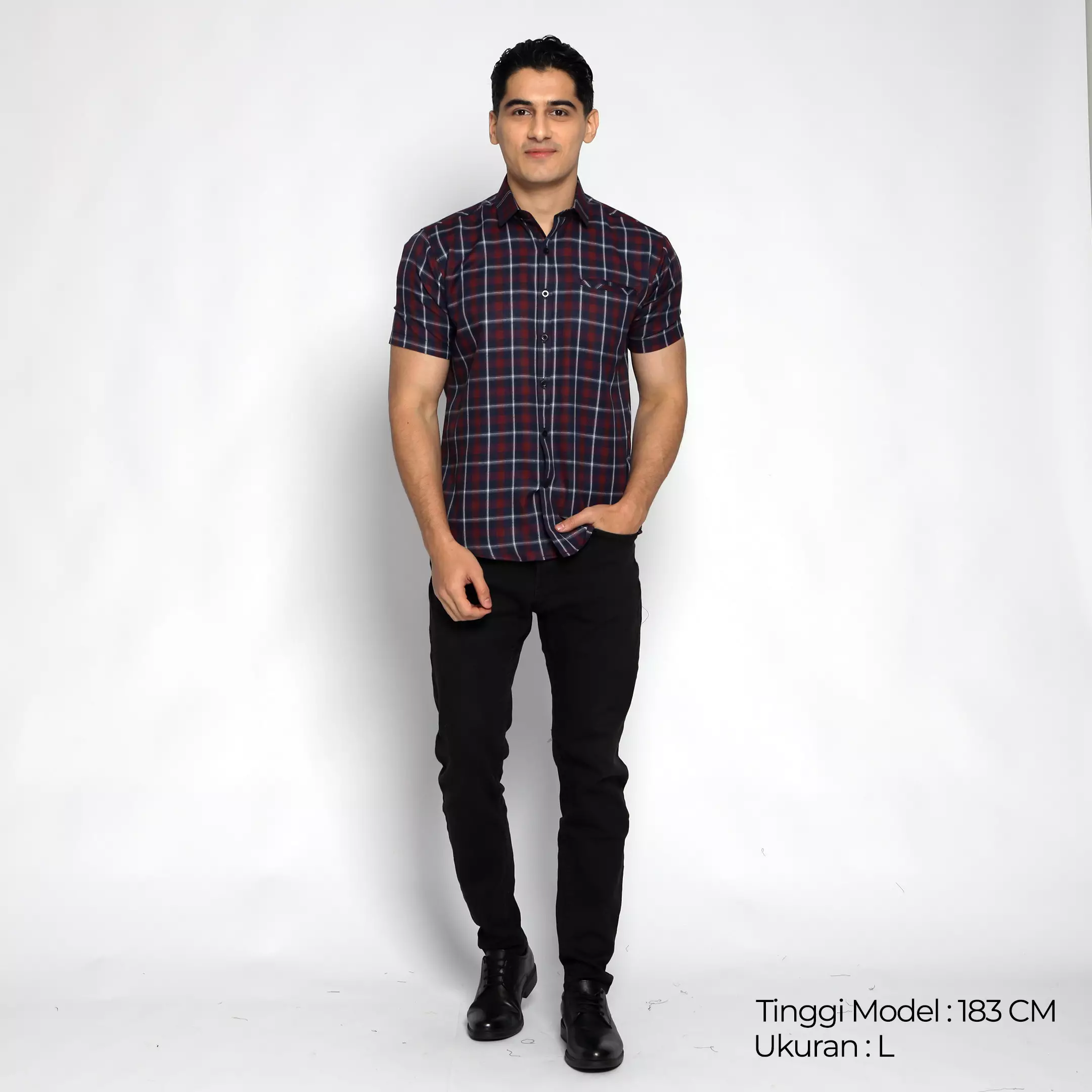 Simple Perfect Kemeja Chicago Pria Lengan Pendek Exclusive Motif Kotak 2298 Navy Maroon