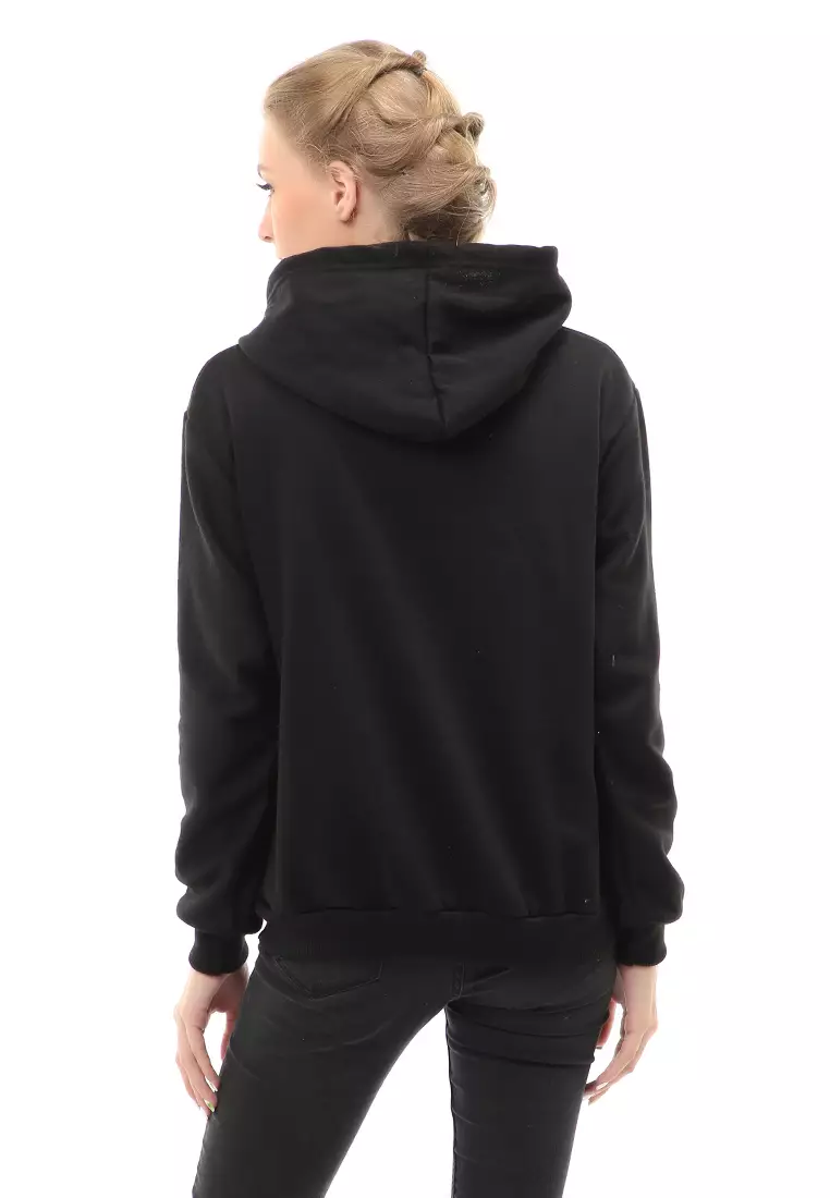 Hardwin Hoodie Jacket Rose Casual Wanita Material Fleece ORIGINAL - Black