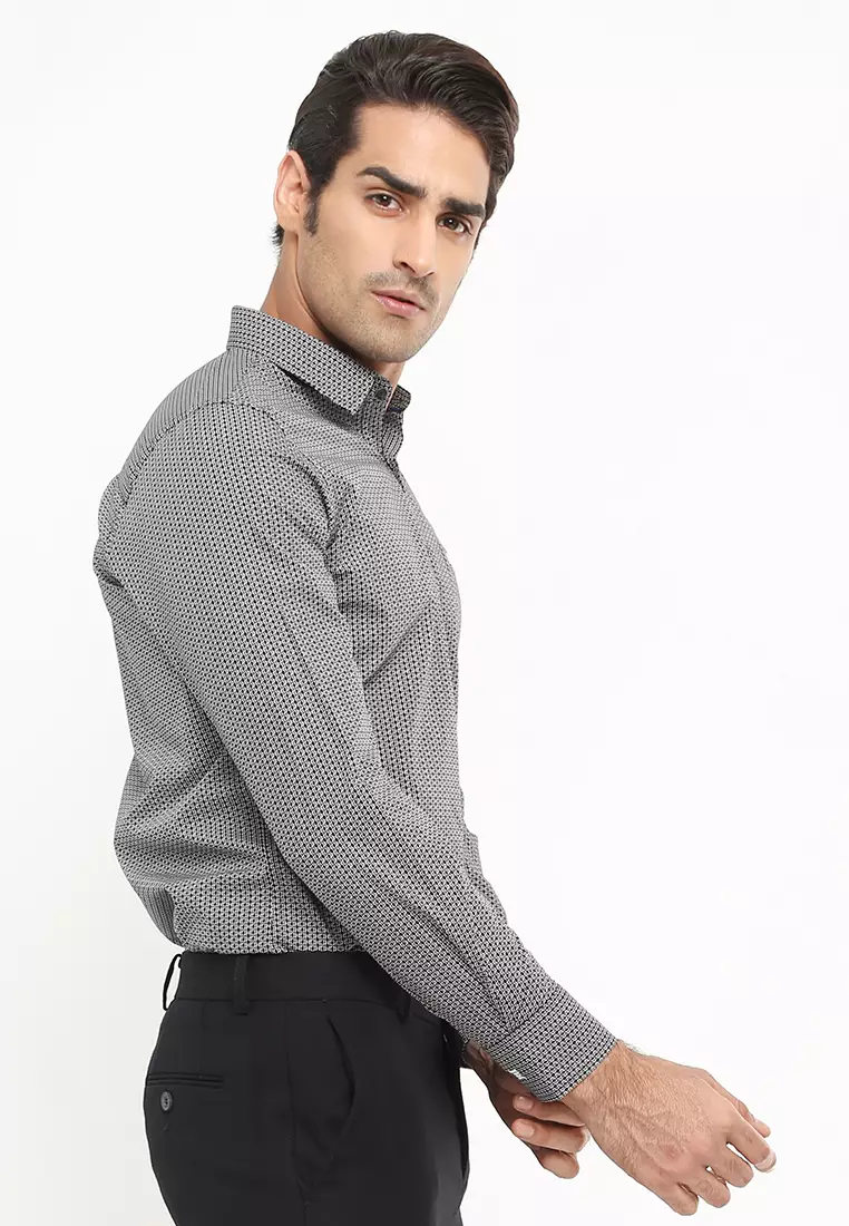 Johnwin - Slim Fit - Kemeja Formal - Gambar Penuh - Abu