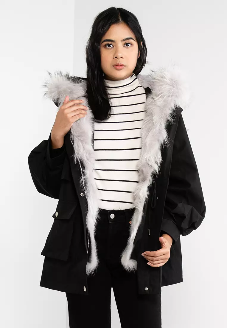 Buy Hopeshow Fur Trim Parka Jacket 2024 Online