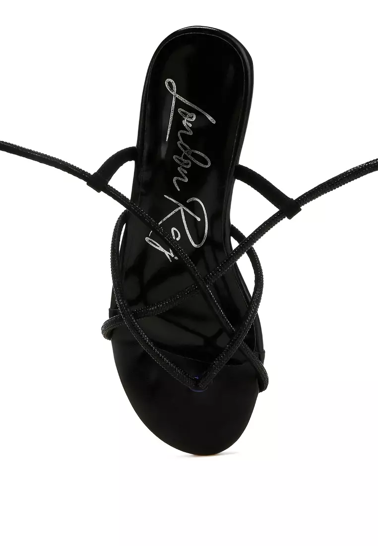 Rhinestone Embellished Lace-Up Sandals in Black