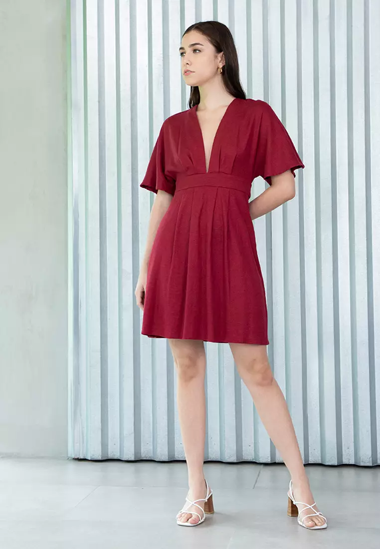 Red v neck mini dress cheap