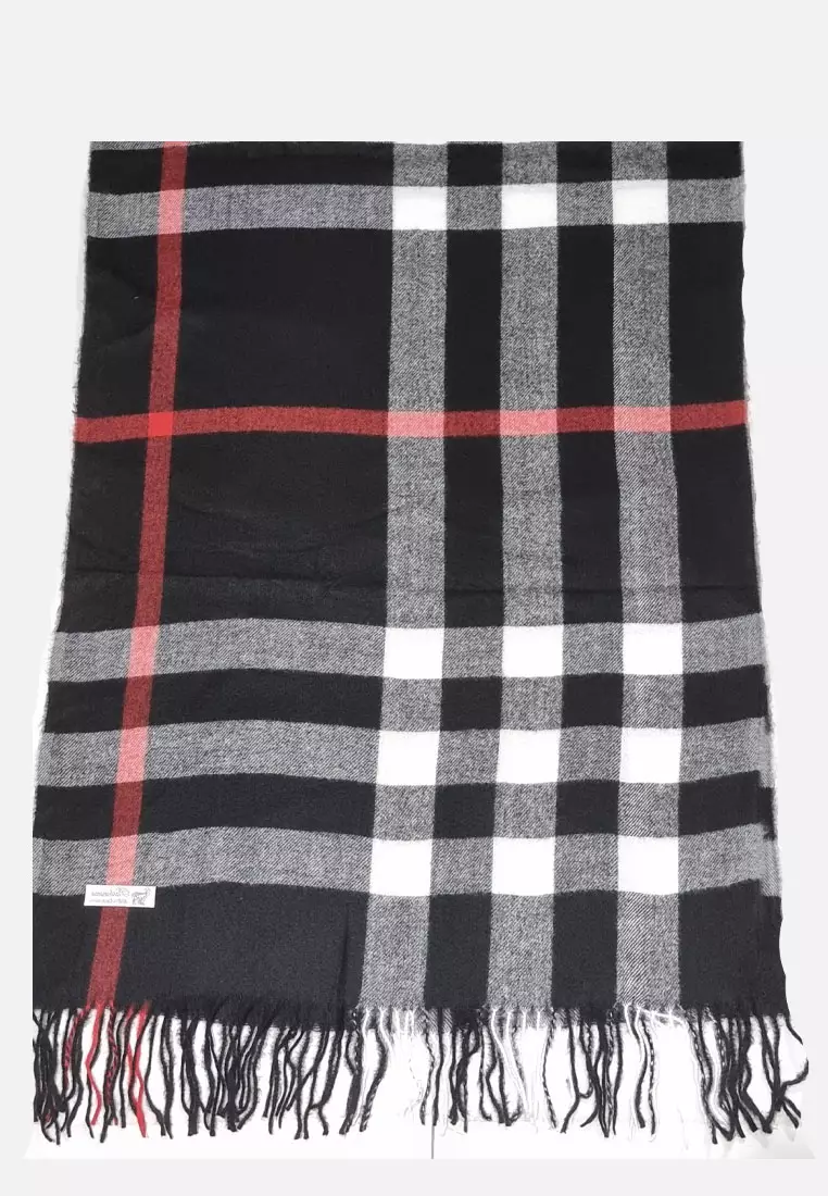 Aksesoris Pria Checked Plaid Cashmere Men's Shawl Syal Pria Black