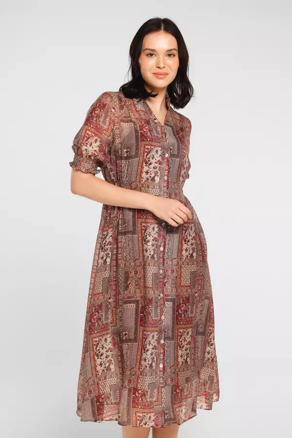 MINIMAL - Devani - Dress Motif Paisley Floral - Green Warna Green