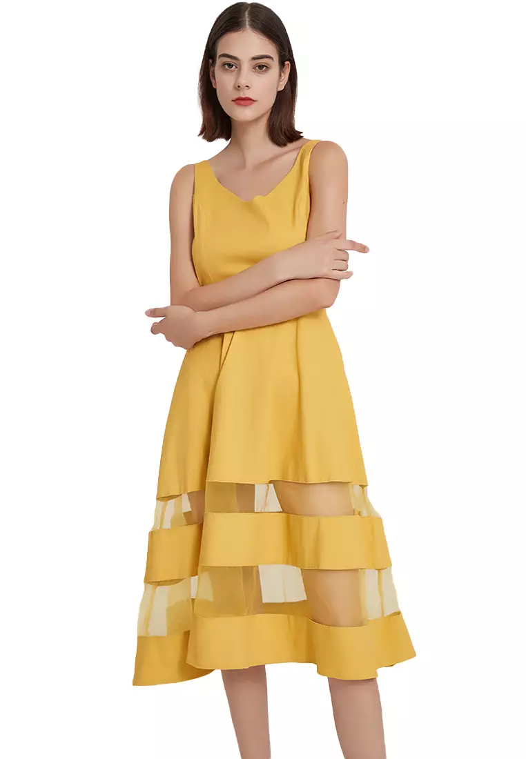 One piece dress in yellow colour discount