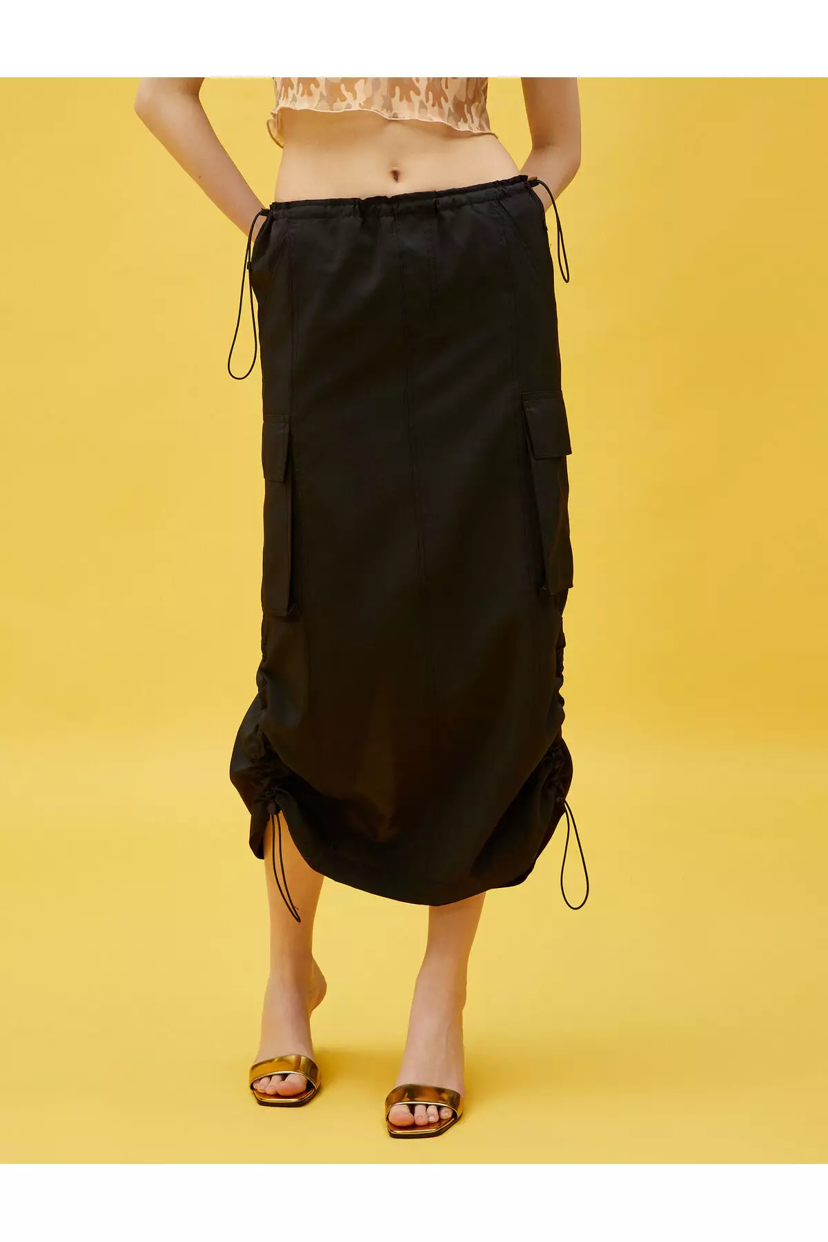 Koton Damen Sport Shorts Skirt - Cargo Design Mit Gummizug Schwarz